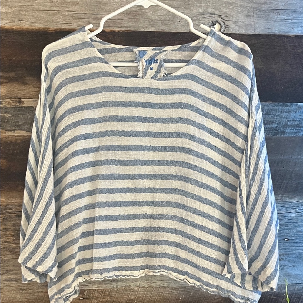 Casual Striped Blue and White Linen Blouse